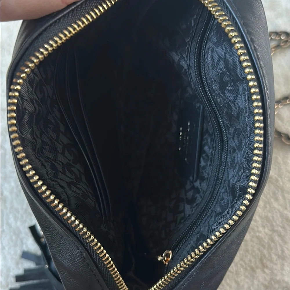 Black Quilted Crossbody Bag with Tassel